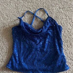 Flattering Blue Sequin Tank Top WORN ONCE